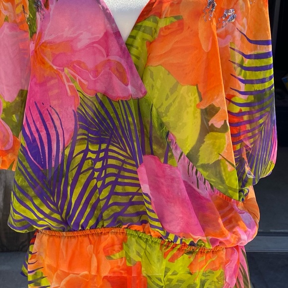 Lane Bryant Bright Tropical Print Crossover Blouse Size 18 - Picture 6 of 8